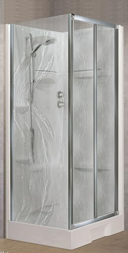 Novellini New Holiday SF Standard 100x80 cm Cabina Doccia Multifunzione Apertura 2 Ante Soffietto Reversibile Miscelatore Termostatico Vetro Aqua Profilo Silver Ripiani Doccetta Seduta Alto 206 cm
