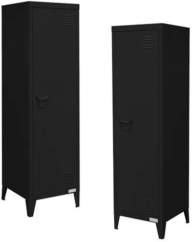 ML-Design 2er Set Aktenschrank hoch 38x38x137,5 cm, Schwarz, Stahl, Büroschrank Freistehend 4 Beinen, Metallspind Einzeltür, 3 Innenfächer, Lagerschrank Stahlschrank Metallschrank Aufbewahrungsschrank