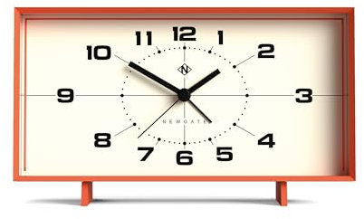 NEWGATE® Wideboy wecker | Rechteckiges Retro Design | Kürbis orange | Zifferblatt aus der Mitte des jahrhunderts | Ideal für nachttisch, Schreibtisch, kaminsims oder Regal | Retro Accessoires