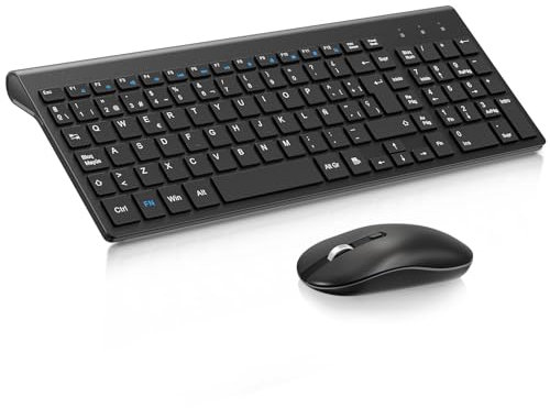 Teclado y Ratón Inalámbrico, cimetech KF10 EasyTyping [Teclas Que ahorran Trabajo] Teclado y ratón inalámbricos ultrafinos para Ordenador, fácil de configurar para PC/portátil/Mac/Windows (Negro)