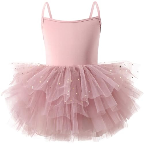 FEOYA Ballett Kleider für Kinder Ballettkleid Tanzkleider Balletttrikot Ballettanzug Ballettrock mit Pailletten Glitzer Tanzkleid Tanzbody mit Rock Tütü Tanzkleidung Turnanzug XS - 90