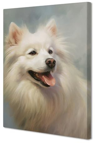 Niedlicher amerikanischer Eskimo-Hund auf Leinwand, Wandkunst, Hund, Welpe, Tierporträt, Leinwanddruck, Gemälde, Poster für Zuhause, Wohnzimmer, Schlafzimmer, Dekoration, gerahmt, Stil 1