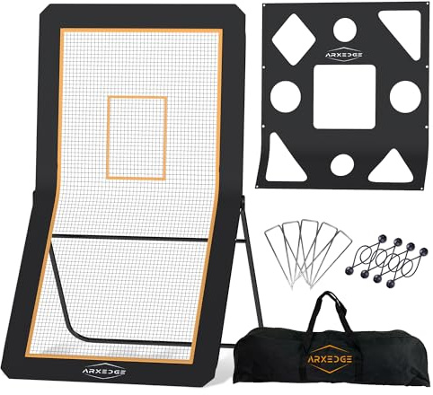 Lacrosse Rebounder, Volleyball Rebounder Net - 5 Pitchback-Winkel - 1,2x2,1m + Bonus Target Lacrosse Net - Neon Zielzone für Rebounder Volleyball Übungsgeräte Pitch Back Baseball Rebounder Net