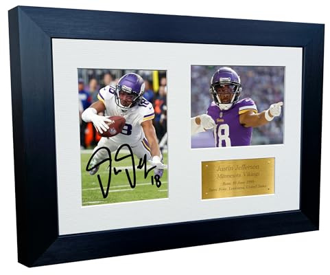 Kitbags & Lockers Fotorahmen, 30,5 x 20,3 cm, A4, Justin Jefferson Vikings Super Bowl, signiert, Fotorahmen, Fußball-Poster, Geschenk, Dreifach-G