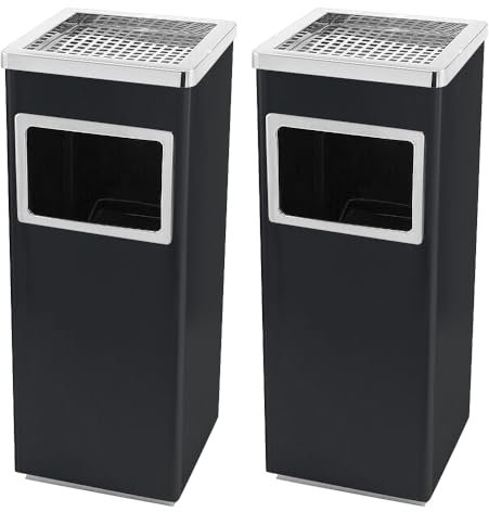 HUOLE Papelera con Cenicero Acero Inoxidable Basura Contenedor Cubo Diseño Elegante Funcional Sofisticado Insertos Extraíbles Robusto Capacidad -Negro (2pc) 30 * 24 * 60cm-48l