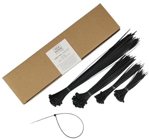 IDEA HOME Bridas de Plástico para Cables 200 Piezas - Abrazaderas de Plástico Negras 100/150/200/300mm - Juego de Bridas, Resistentes a los Rayos UV, Resistentes al Calor