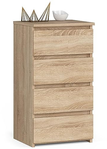 Home Collective Kommode mit 4 Schubladen Schlafzimmer Flur Wohnzimmer Organizer 40cm breit 74cm hoch Sonoma Eiche Highboard Sideboard Mehrzweckschrank Schrank schmal