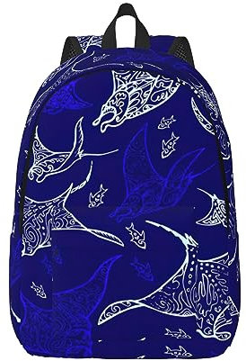WURTON Manta Ray and Fish Print Large Backpack Casual Laptop Backpack Computer Bag Travel Daypack for Women Men, Schwarz, Medium