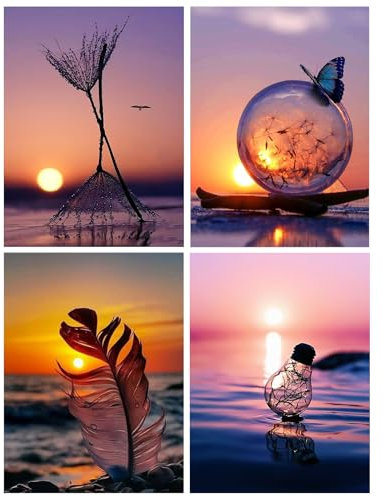 Mocrop 30x40cm 4 Stück 5D DIY Diamant Painting, DIY Diamant Malerei Full Drill Set, Diamant Malerei Full Kits Bilder Dekoration, 5D Diamant Painting Bilder Mit Diamond Painting Zubehör