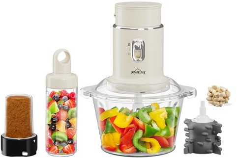 HOMELUX 4-in-1 küchenmaschine - mit Multizerkleinerer/Mixer/Mühle/Knoblauchschäler, 2 L glasschale & 600ml fruchtsaftbecher, Multifunktionale Food Processor