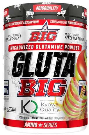 BIG - Glutamina - L Glutamina Micronizada Kyowa® para Recuperación Muscular - L-Glutamina Kyowa ® - L-Glutamina Materia Prima Premium con Sabores Exclusivos - 3 meses de suministro (600g, Fresh Twist)