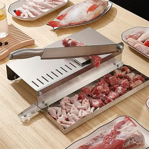 Manual Bone Meat Cutter, Stainless Steel Ribs Meat Chopper, Manual Frozen Meat Slicer Bone Cutter, Easy to Clean, Commercial Food Slicer Machine for Fish, Chicken, Beef, Frozen Meat,Ham