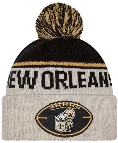 New Era Unisex Erwachsene NFL Team Color Cream Official Sideline Historic Cuffed Knit Pom Beanie Cold Weather Knit Hat, New Orleans Saints - Schwarz, Einheitsgr��e