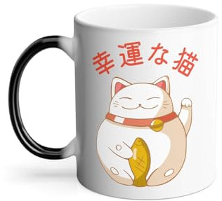 Mug Thermo-réactif Tasse Magique - Maneki-Neko Chat Japon Asie Culture Chine Porte Bonheur - 325 ml