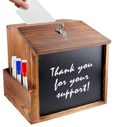 Holz Vorschlagsbox, Spendenbox Abschließbar, Wahlurne Spendenbox, Kommentarbox Abschließbare Spendenbox Losbox, Vorschlagsbox für Kommentare Stimmzettel Spenden(21 * 20 * 16CM)