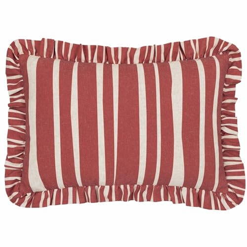 furn. Carmon Stripe Ruffle Polyester Filled Cushion - Linen/Red - 40x60cm