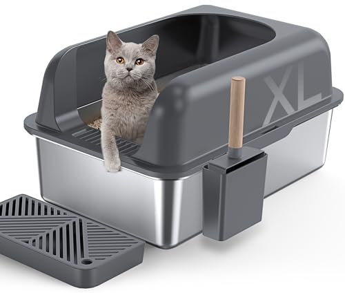 Gimars XL Stainless Steel Cat Litter Box, Large Stainless Steel Cat Litter Tray, 36L Metal Litter Tray with Litter Scoop & Pedal, Good for Large Medium Cats