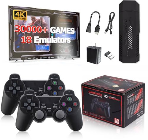 LAOSHAN X2 Retro Gaming Stick - 30000 Giochi PS1/PSP precaricati, Upscaling 4K, 2 controller wireless, 64 GB Plug & Play TV Stick (supporto USA)