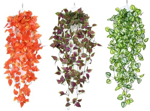 3 plantas artificiales colgantes, plantas artificiales colgantes, 100 cm, hiedra falsa, plantas artificiales, vid, plantas verdes, plantas de balcón, plantas de plástico para interior y exterior