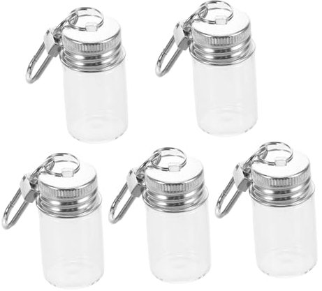 DIKACA 5pcs Small Glass Bottle Keychain Diy Wishing Bottles Mini Glass Jars Ideal for Present Home Decor