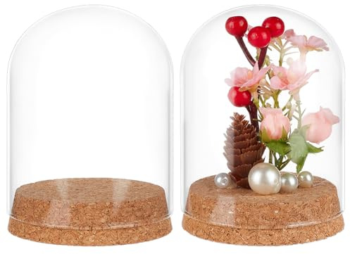 BENECREAT 2 Stück Glas Displayglocke 8x12cm Große Glockenglas Mit Korkboden Gläser Vitrine Für Figuren Pflanzen Party Hochzeitsdekorationen