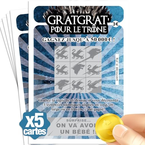 MIMI GRANDIT Cartes à Gratter Annonce Grossesse Tonton Tata – Lot de 5 Tickets Surprise On va avoir un bébé – Jeu Morpion Médiéval – Idée Cadeau Originale Famille – Fabriqué en France