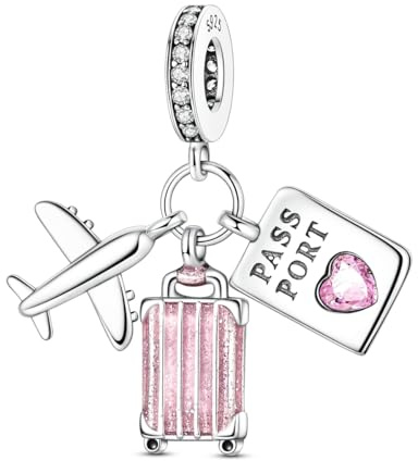 Hapour 925 Sterling Silber Charms Anhänger für Armband, Anhänger Reise | Charm Anhänger Musik Kopfhörer, Rosafarbene Reise Flugzeugpass Anhänger, Herz Charms Pendant Schmuck für Damen für Armbänder