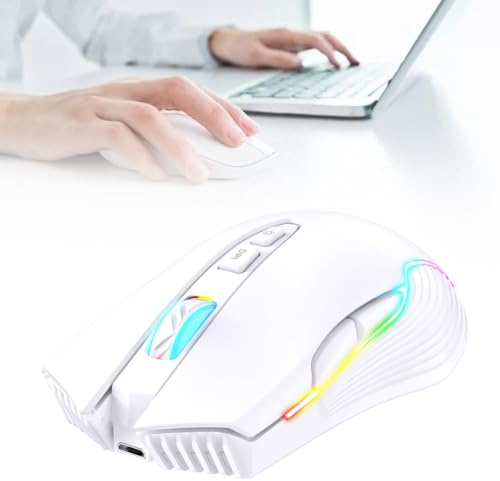 Denash Ergonomische Gaming -Maus mit 5 Einstellbaren DPI für Laptop -PC Computer, Anti Schlupf Roller Design, Leichtes Material (White)