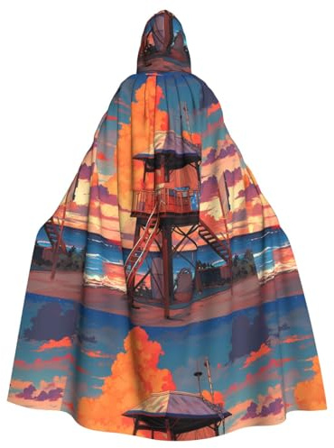 YYHHAOFA Petite cape à capuche pour adulte avec impression pavillon sur la plage, sans fermeture éclair, confortable pour les fêtes costumées