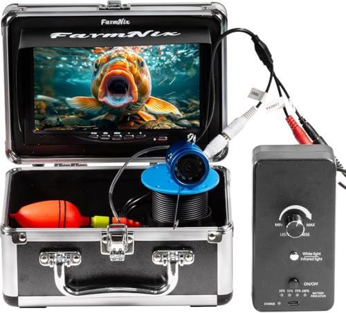Underwater Fishing Camera 7 inch LCD Monitor,30m/98ft Cable10000mAh Battery,Fish Finder 1200TVL 12pcs Infrared and 12pcs White Lights Camera with Aluminium Case for Lake,Fish Pond Boat,Ice Fishing