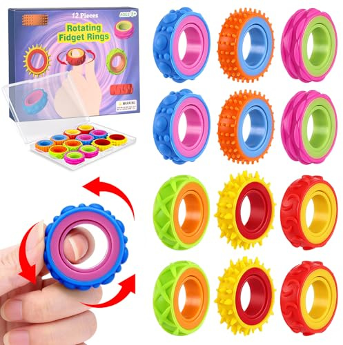DESPOINA 12 Stück Fidget Ring Toys für Kinder Erwachsene, Beruhigend Bei Stress Angs Anti Stress Ring Akupressur Ring Set, Fidget Squishy Toy, Leise Fidget Toys für Angstabbau