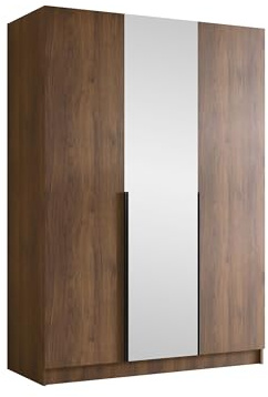 Mirjan24 Kleiderschrank Cikzori II mit Spiegel (Nuss Warmia + Schwarz) | Drehtürenschrank mit Frontspiegel, Kleiderstange, großen Innenfächern und Soft-Close-Scharnieren, B/H/T: 150/215/58 cm