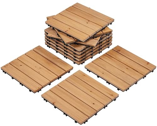 Yaheetech Piastrelle Esterno 30x30 cm 11 Pezzi Legno Pavimento Giardino ad Incastro 1 m² per Balcone Terrazza Patio Tagliabile Marrone