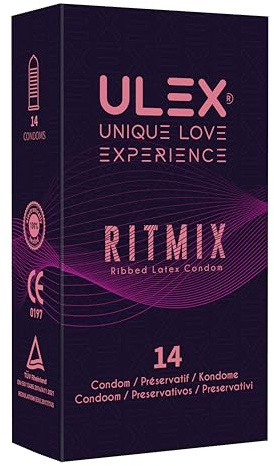 ULEX - Ritmix gerippte, stimulierende Kondome, dünn und extra geschmiert – französische Marke (14 Stück (12 Stück)