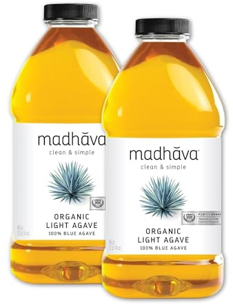 MADHAVA Organic Light Agave, 100% Pure Blue Nectar | Sugar Alternative | Vegan | Non GMO | Natural Liquid Sweetener, 46 Oz. (Pack of 2)