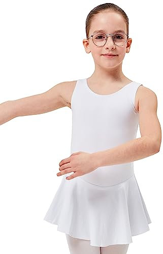 tanzmuster Ballettkleid Mädchen ärmellos - Nora - Baumwolle - Ballettbody Kinder Ballett Trikot weiß, Größe 92/98