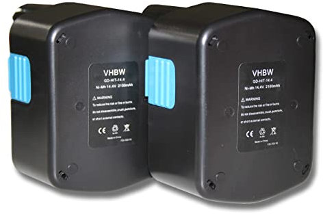 vhbw 2X Batterie Compatible avec Hitachi DS 14DVF2, DS 14DVF3, DS 14DVB2K, DS 14DVF, DS 18DVC, DS18DMR Outil électrique (2100 mAh, NiMH, 14,4 V)