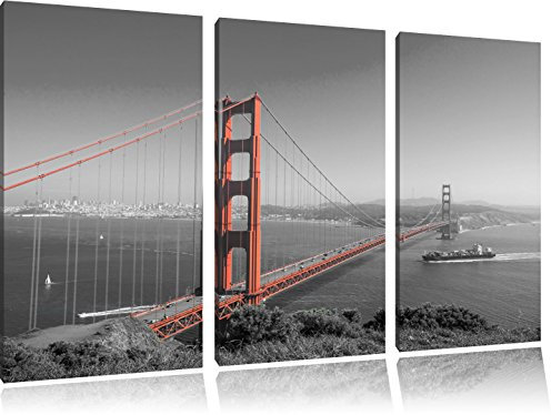 Pixxprint eindrucksvolle Golden Gate Bridge B&Wauf, Leinwandbild 3 Teilig, Gesamtmaß: 120x80cm, Wandbild, Dekoration, fertig gespannt, Kein Poster
