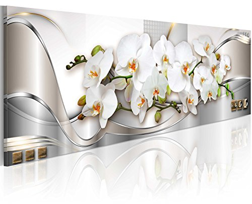 murando - Leinwand Bilder Blumen Orchidee 135x45 cm Vlies Leinwandbild 1 TLG Kunstdruck modern Wandbilder Groß XXL Wanddekoration Design Wand Bild Panoramabild - Natur Ornament Abstrakt Silber
