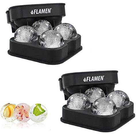 Flamen XXL Ice Ball Maker Mold, 4 x sfere di ghiaccio Jumbo attraverso BPA Free, Food Grade Silicone Press, miglior vassoio di ghiaccio per whisky, gin e altro ancora, accessorio essenziale per bar