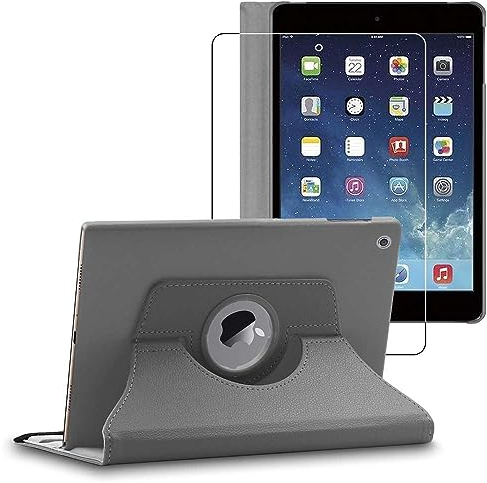 ebestStar - Cover per iPad Mini 1/2/3 Apple, Custodia Protezione Rotazione 360, Pelle PU, Grigio + Vetro Temperato