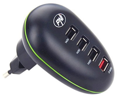 PNI Caricatore USB HC41 per telefoni, Tablet, Fotocamere, Nero