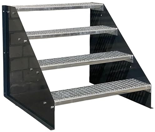 SRM Design 4 Stufen Standtreppe Stahltreppe freistehend Breite 80cm Höhe 84cm Anthrazitgrau/Robuste Außentreppe/Stabile Industrietreppe für den Außenbereich