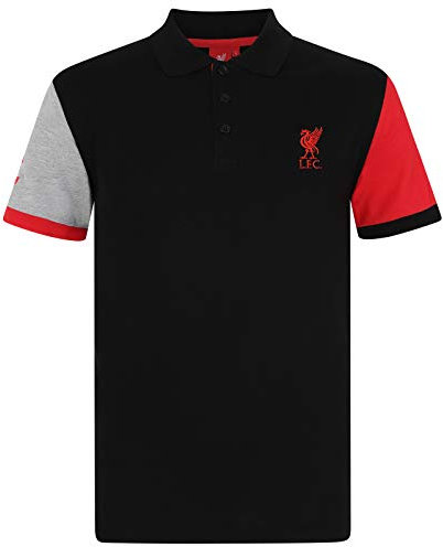Liverpool FC Official Football Gift Mens Contrast Sleeve Polo Shirt Black Medium
