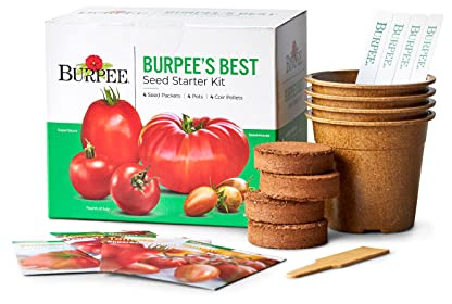 Burpee Best Starter Kit, SuperSauce, Fourth of July, Shimmer & Steakhouse, 4 Tomato Seed Packets, 4 Pots, 4 Coir Pellets & 4 Plant Markers