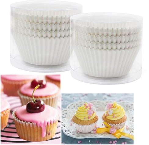 TsunNee Cupcake-Förmchen, Cupcake-Liner, Papier-Backförmchen, Cupcake-Hüllen, Muffin-Kuchenverpackungen, Muffin-Kuchenpapier, Cupcake Wrappers, 7cm, weiß