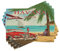 ABAKUHAUS Reise Platzmatten, Retro Havana Kuba Auto Strand, Waschbare Stoff Esszimmer Küche Tischdekorations Digitaldruck, Rubin Seafoam