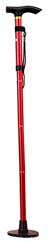 Acclaim Bowlers Adjustable 33”-37” Lawn Bowls Plain Lightweight Alloy Folding Four Piece Plain Metal Walking Stick & Green Protector With Synthetic Green Felt Base (Red)
