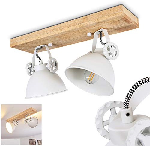 Deckenleuchte Svanfolk, Deckenlampe aus Metall/Holz in Weiß/Natur, 2-flammig, mit verstellbaren Strahlern, 2 x E14-Fassung, Retro/Vinatge Design, ohne Leuchtmittel