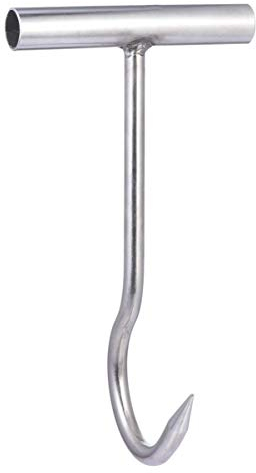 iplusmile Stainless Steel Meat Hook - à viande - de boucher - En acier inoxydable - en T - Avec poignée - réversible pour rôtir - Outil de barbecue - Argenté
